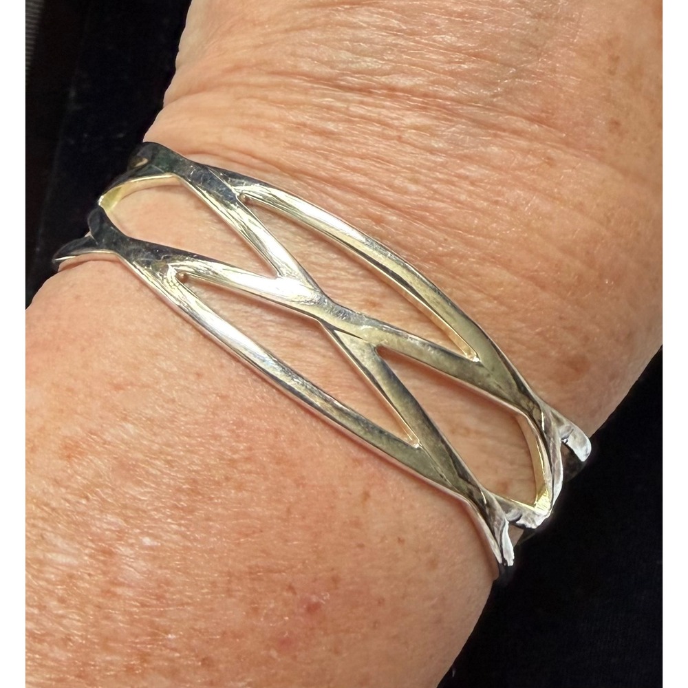 Sterling Silver Modernist Woven Cuff Bracelet 20 Grams